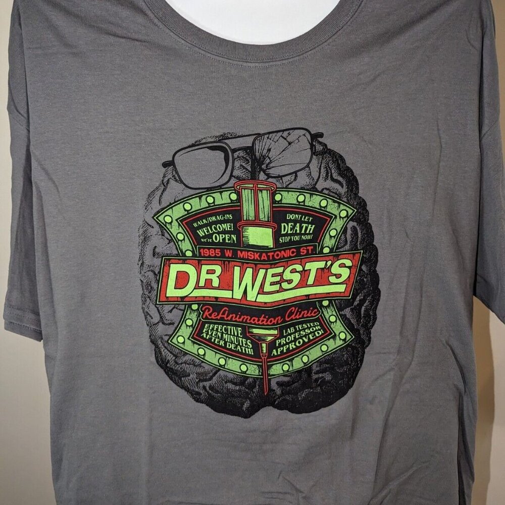 Gildan Mens Gray Dr Wests Reanimation Clinic Zobie Fright Reanimator Tshirt 3XL